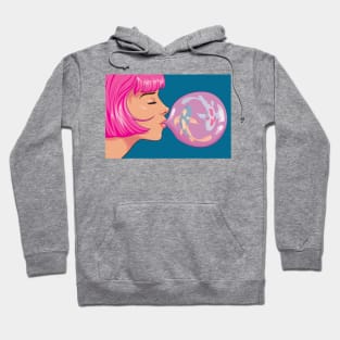 Pink Haired Girl Blowing Bubble Gum Koi Fish Hoodie